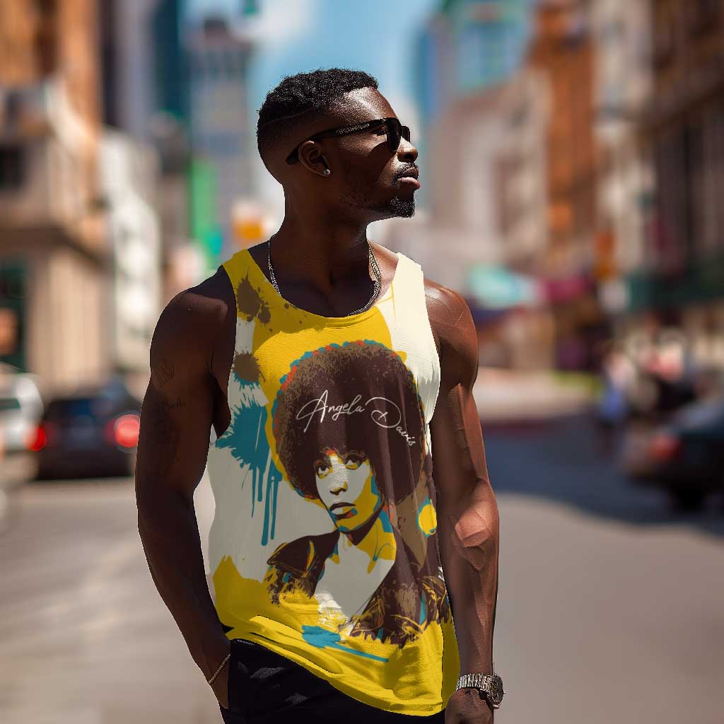 Angela Davis Men Tank Top Bold Pop Art Style Freedom Is a Constant Struggle Quote Civil Rights Activist - Wonder Print Shop