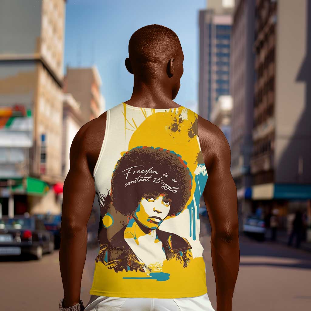 Angela Davis Men Tank Top Bold Pop Art Style Freedom Is a Constant Struggle Quote Civil Rights Activist - Wonder Print Shop