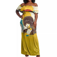 Angela Davis Off Shoulder Maxi Dress Bold Pop Art Style Freedom Is a Constant Struggle Quote Civil Rights Activist - Wonder Print Shop