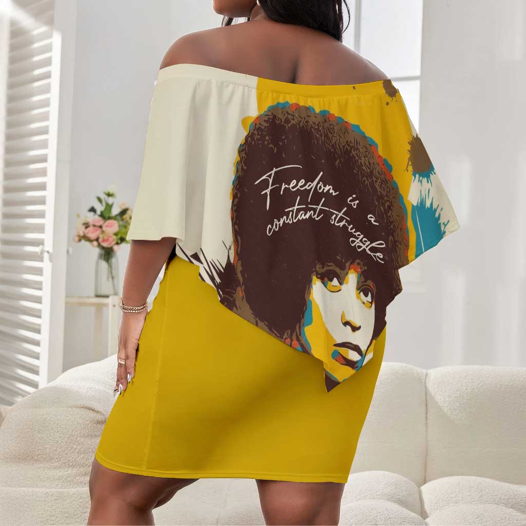 Angela Davis Off Shoulder Short Dress Bold Pop Art Style Freedom Is a Constant Struggle Quote Civil Rights Activist - Wonder Print Shop