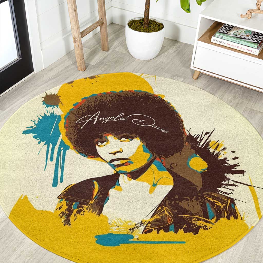 Angela Davis Round Carpet Bold Pop Art Style Freedom Is a Constant Struggle Quote Civil Rights Activist - Wonder Print Shop