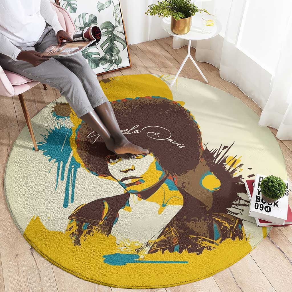 Angela Davis Round Carpet Bold Pop Art Style Freedom Is a Constant Struggle Quote Civil Rights Activist - Wonder Print Shop
