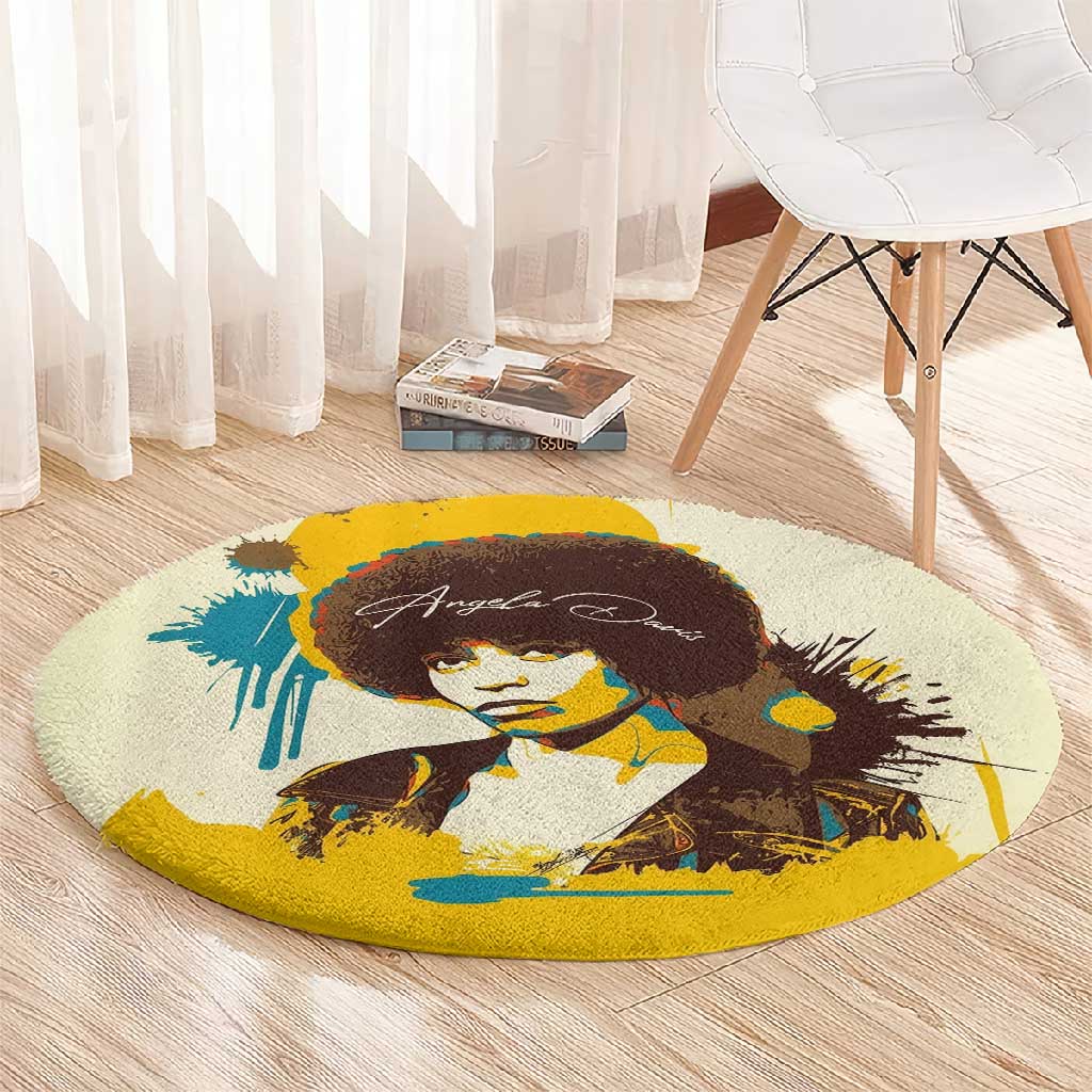 Angela Davis Round Carpet Bold Pop Art Style Freedom Is a Constant Struggle Quote Civil Rights Activist - Wonder Print Shop