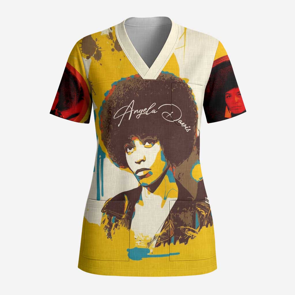 Angela Davis Scrub Top Bold Pop Art Style Freedom Is a Constant Struggle Quote Civil Rights Activist - Wonder Print Shop