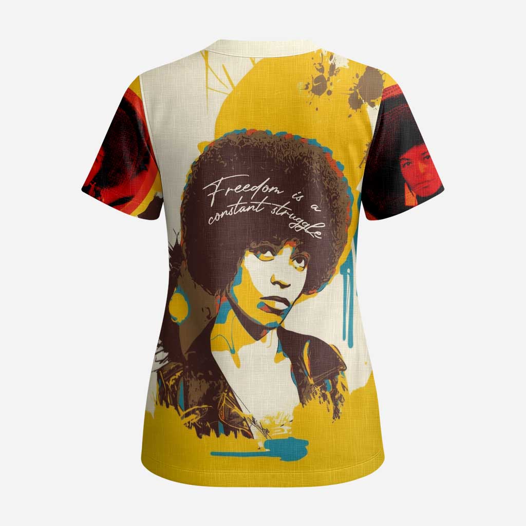 Angela Davis Scrub Top Bold Pop Art Style Freedom Is a Constant Struggle Quote Civil Rights Activist - Wonder Print Shop