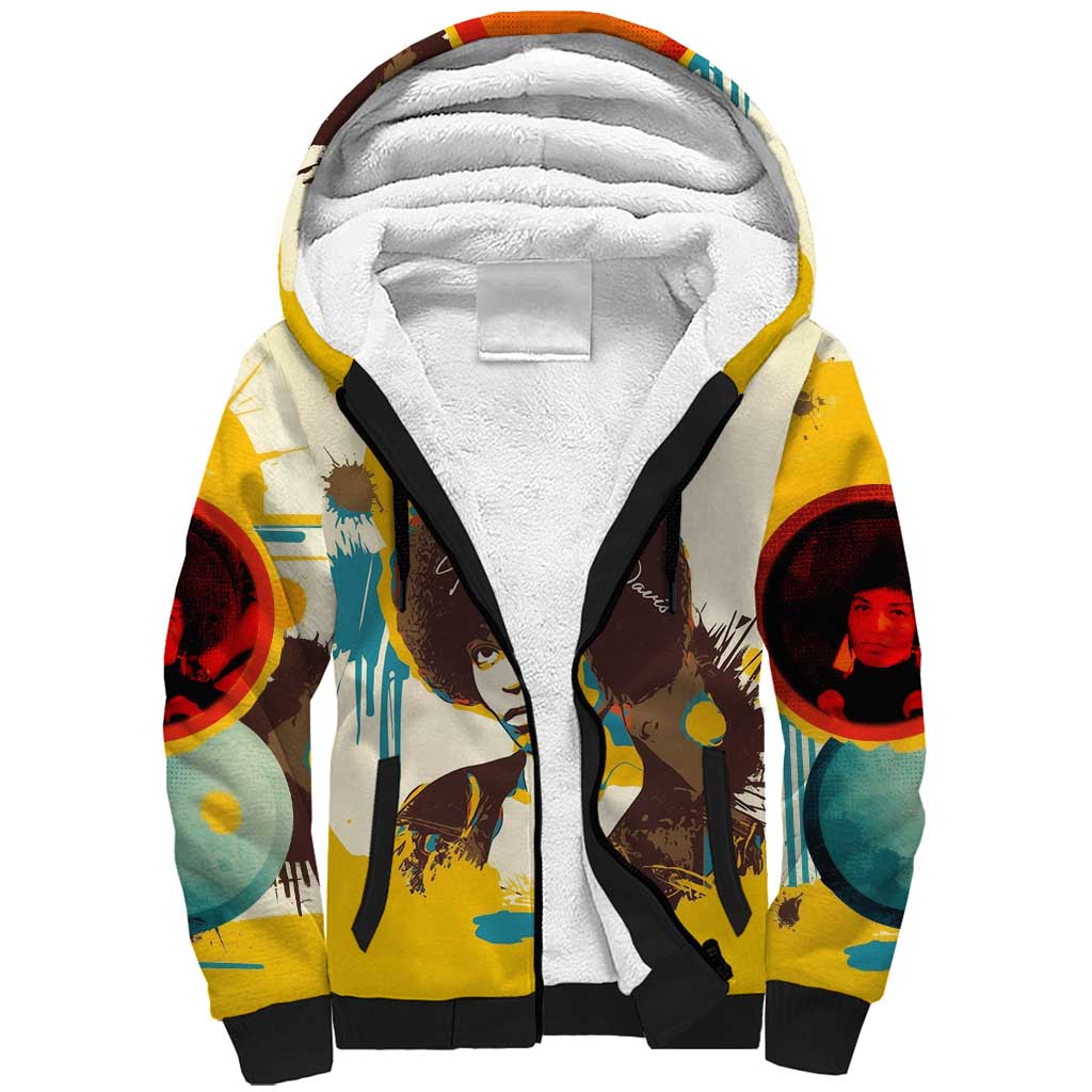 Angela Davis Sherpa Hoodie Bold Pop Art Style Freedom Is a Constant Struggle Quote Civil Rights Activist - Wonder Print Shop