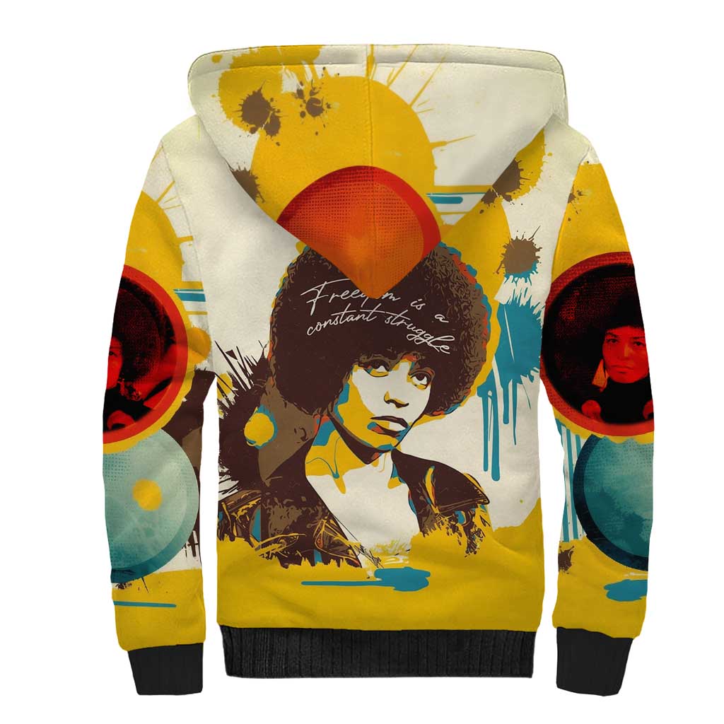 Angela Davis Sherpa Hoodie Bold Pop Art Style Freedom Is a Constant Struggle Quote Civil Rights Activist - Wonder Print Shop