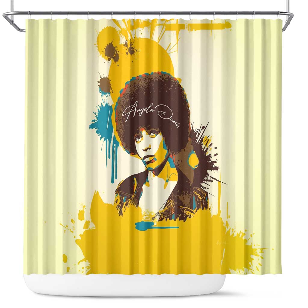 Angela Davis Shower Curtain Bold Pop Art Style Freedom Is a Constant Struggle Quote Civil Rights Activist - Wonder Print Shop