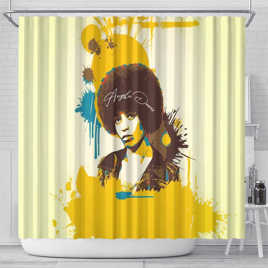 Angela Davis Shower Curtain Bold Pop Art Style Freedom Is a Constant Struggle Quote Civil Rights Activist - Wonder Print Shop