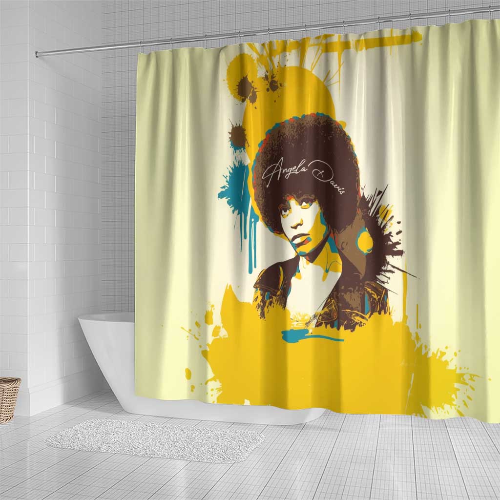 Angela Davis Shower Curtain Bold Pop Art Style Freedom Is a Constant Struggle Quote Civil Rights Activist - Wonder Print Shop