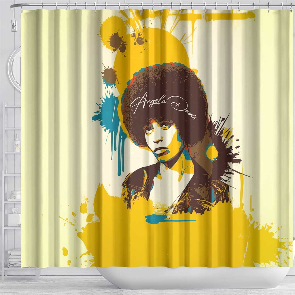 Angela Davis Shower Curtain Bold Pop Art Style Freedom Is a Constant Struggle Quote Civil Rights Activist - Wonder Print Shop