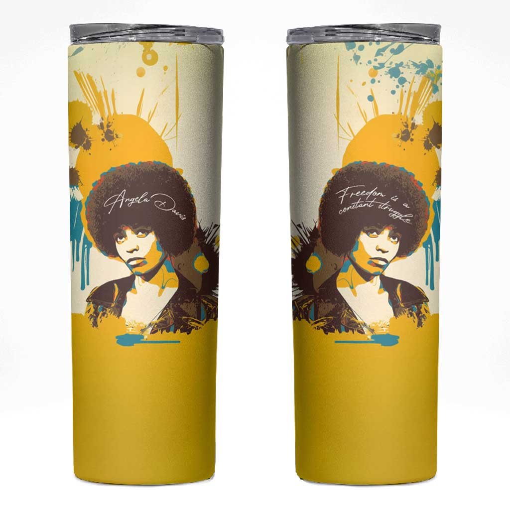 Angela Davis Skinny Tumbler Bold Pop Art Style Freedom Is a Constant Struggle Quote Civil Rights Activist - Wonder Print Shop