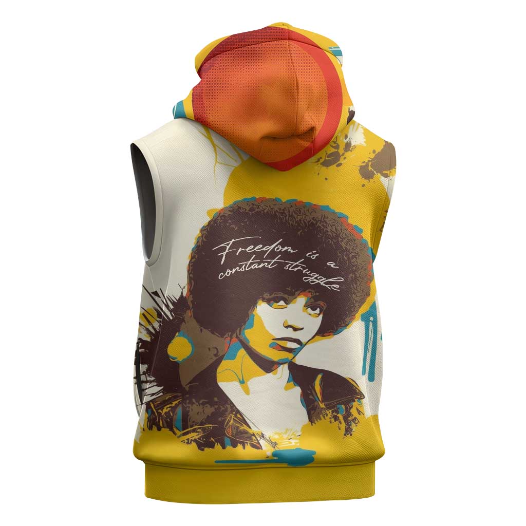 Angela Davis Sleeveless Hoodie Bold Pop Art Style Freedom Is a Constant Struggle Quote Civil Rights Activist - Wonder Print Shop