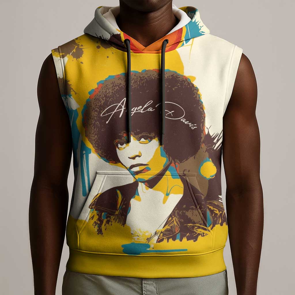 Angela Davis Sleeveless Hoodie Bold Pop Art Style Freedom Is a Constant Struggle Quote Civil Rights Activist - Wonder Print Shop