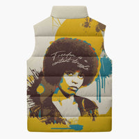 Angela Davis Sleeveless Puffer Jacket Bold Pop Art Style Freedom Is a Constant Struggle Quote Civil Rights Activist - Wonder Print Shop