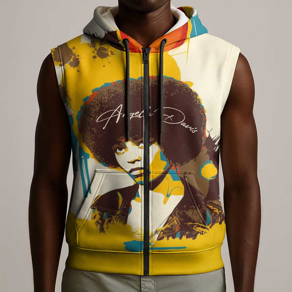 Angela Davis Sleeveless Zip Hoodie Bold Pop Art Style Freedom Is a Constant Struggle Quote Civil Rights Activist - Wonder Print Shop