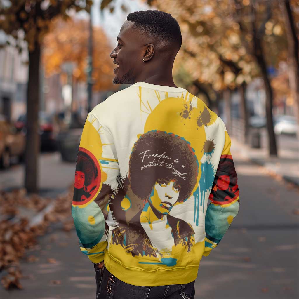 Angela Davis Sweatshirt Bold Pop Art Style Freedom Is a Constant Struggle Quote Civil Rights Activist - Wonder Print Shop