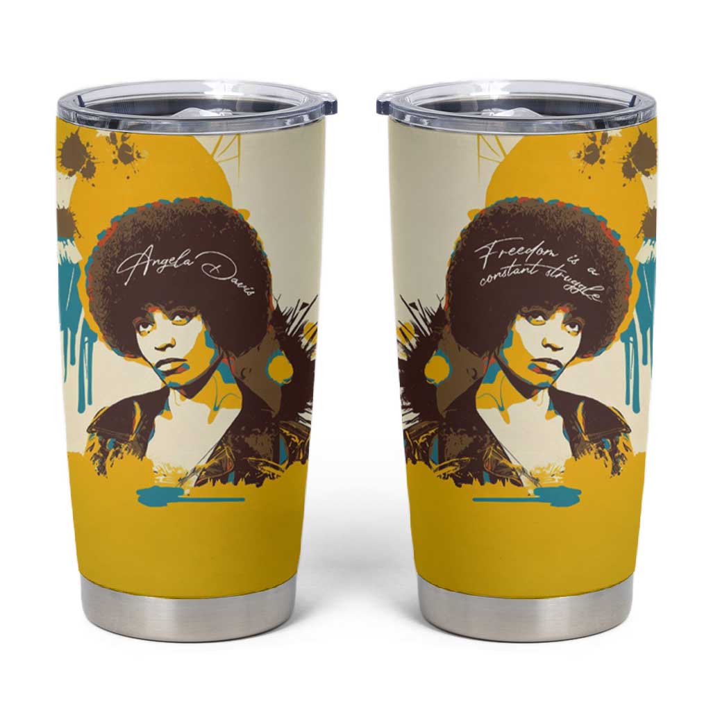 Angela Davis Tumbler Cup Bold Pop Art Style Freedom Is a Constant Struggle Quote Civil Rights Activist - Wonder Print Shop
