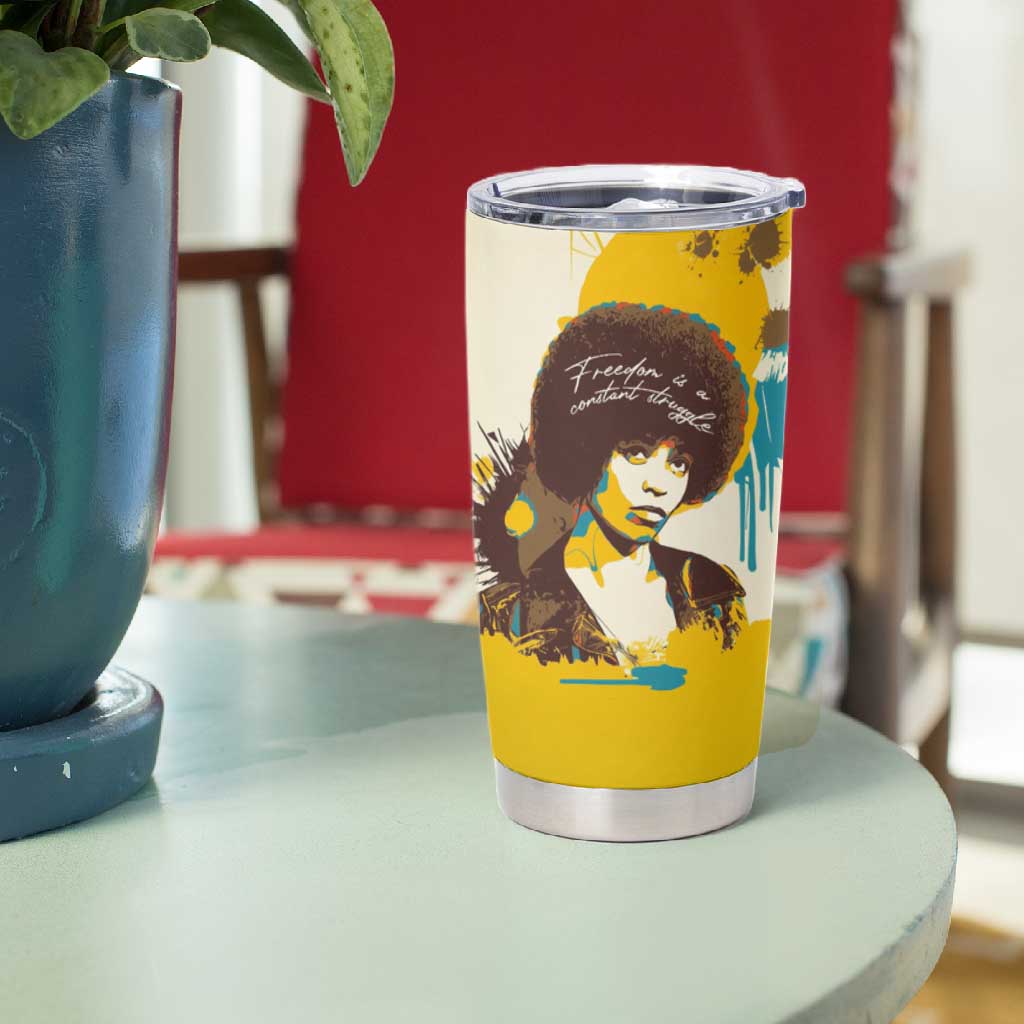 Angela Davis Tumbler Cup Bold Pop Art Style Freedom Is a Constant Struggle Quote Civil Rights Activist - Wonder Print Shop