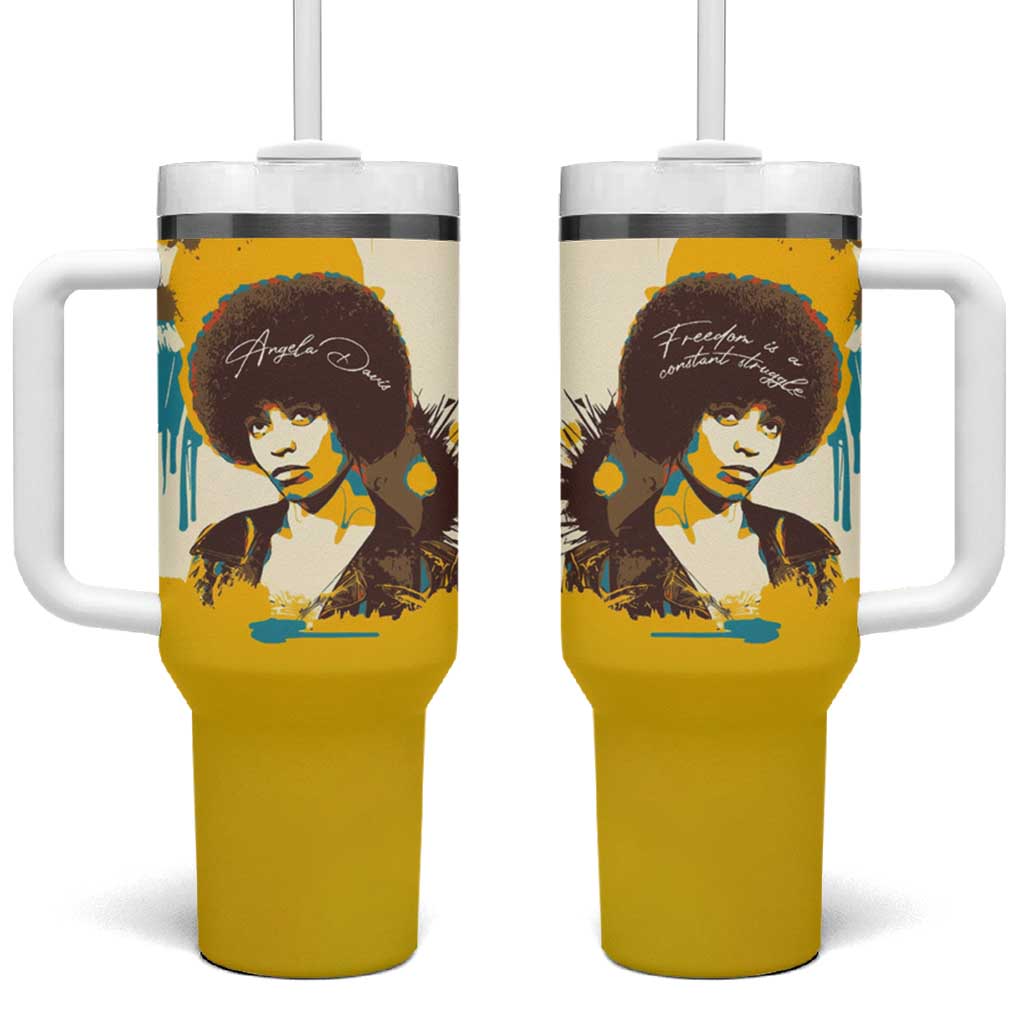 Angela Davis Tumbler With Handle Bold Pop Art Style Freedom Is a Constant Struggle Quote Civil Rights Activist - Wonder Print Shop