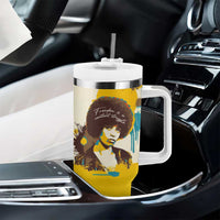 Angela Davis Tumbler With Handle Bold Pop Art Style Freedom Is a Constant Struggle Quote Civil Rights Activist - Wonder Print Shop