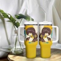 Angela Davis Tumbler With Handle Bold Pop Art Style Freedom Is a Constant Struggle Quote Civil Rights Activist - Wonder Print Shop