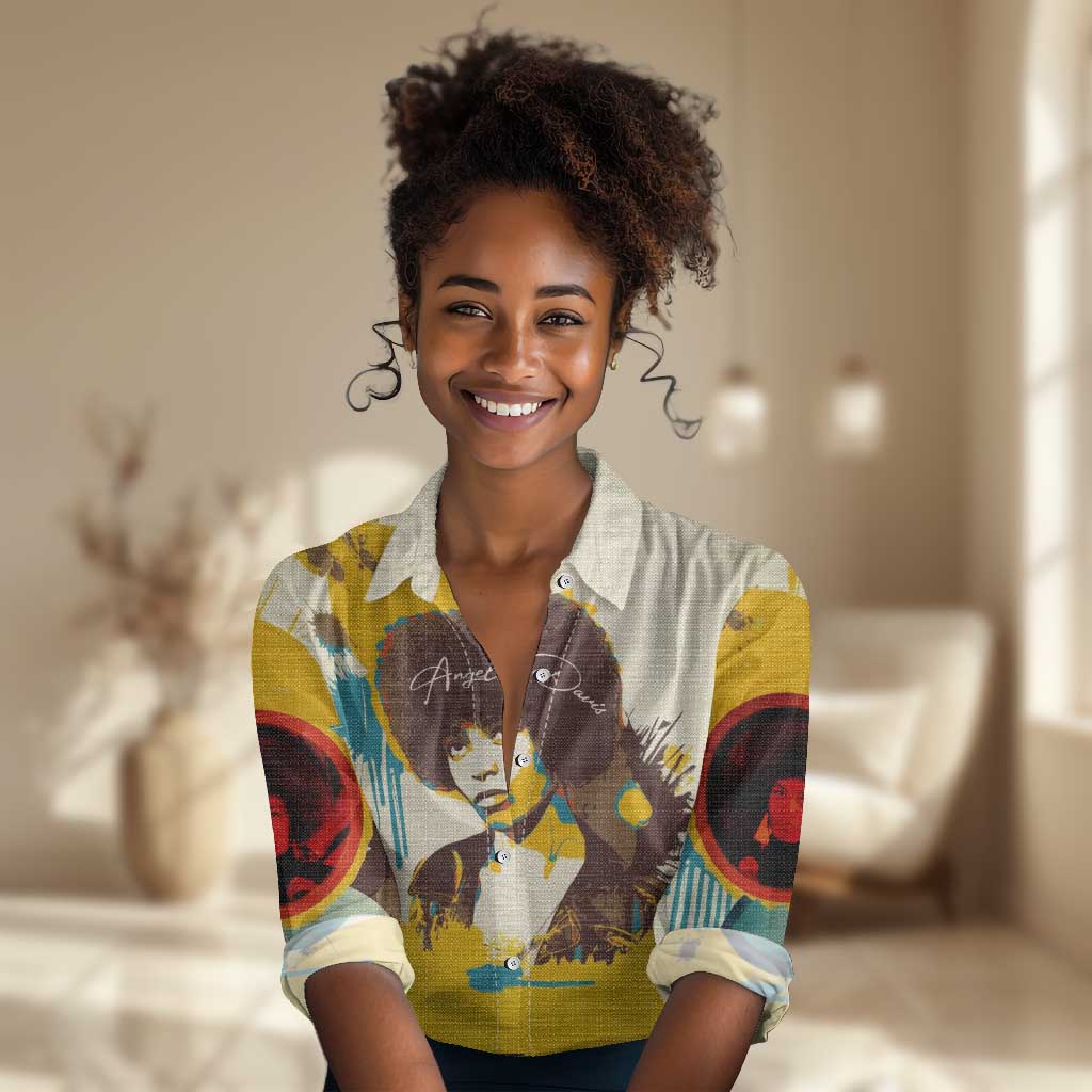Angela Davis Women Casual Shirt Bold Pop Art Style Freedom Is a Constant Struggle Quote Civil Rights Activist - Wonder Print Shop