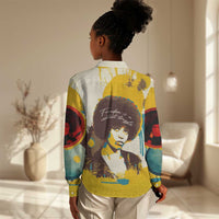 Angela Davis Women Casual Shirt Bold Pop Art Style Freedom Is a Constant Struggle Quote Civil Rights Activist - Wonder Print Shop