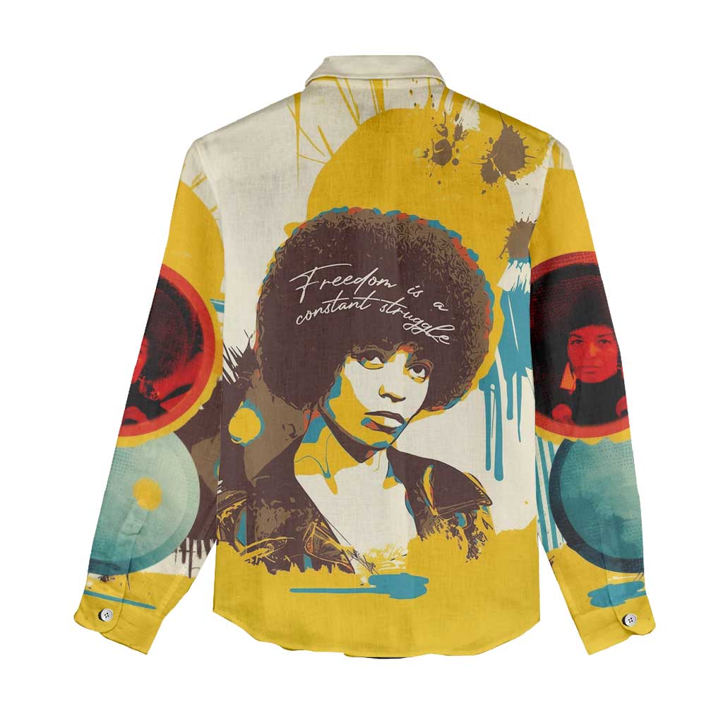 Angela Davis Women Casual Shirt Bold Pop Art Style Freedom Is a Constant Struggle Quote Civil Rights Activist - Wonder Print Shop