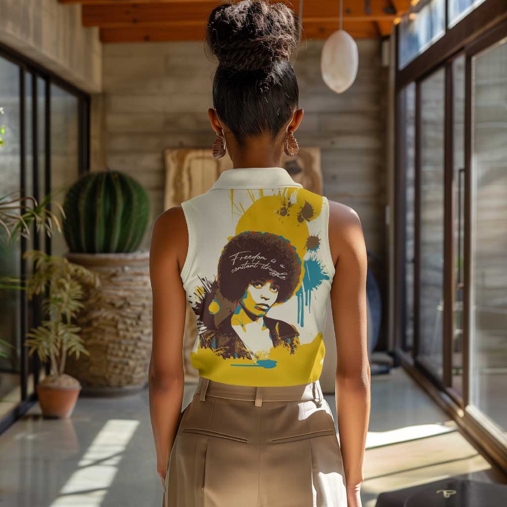 Angela Davis Women Sleeveless Polo Shirt Bold Pop Art Style Freedom Is a Constant Struggle Quote Civil Rights Activist - Wonder Print Shop