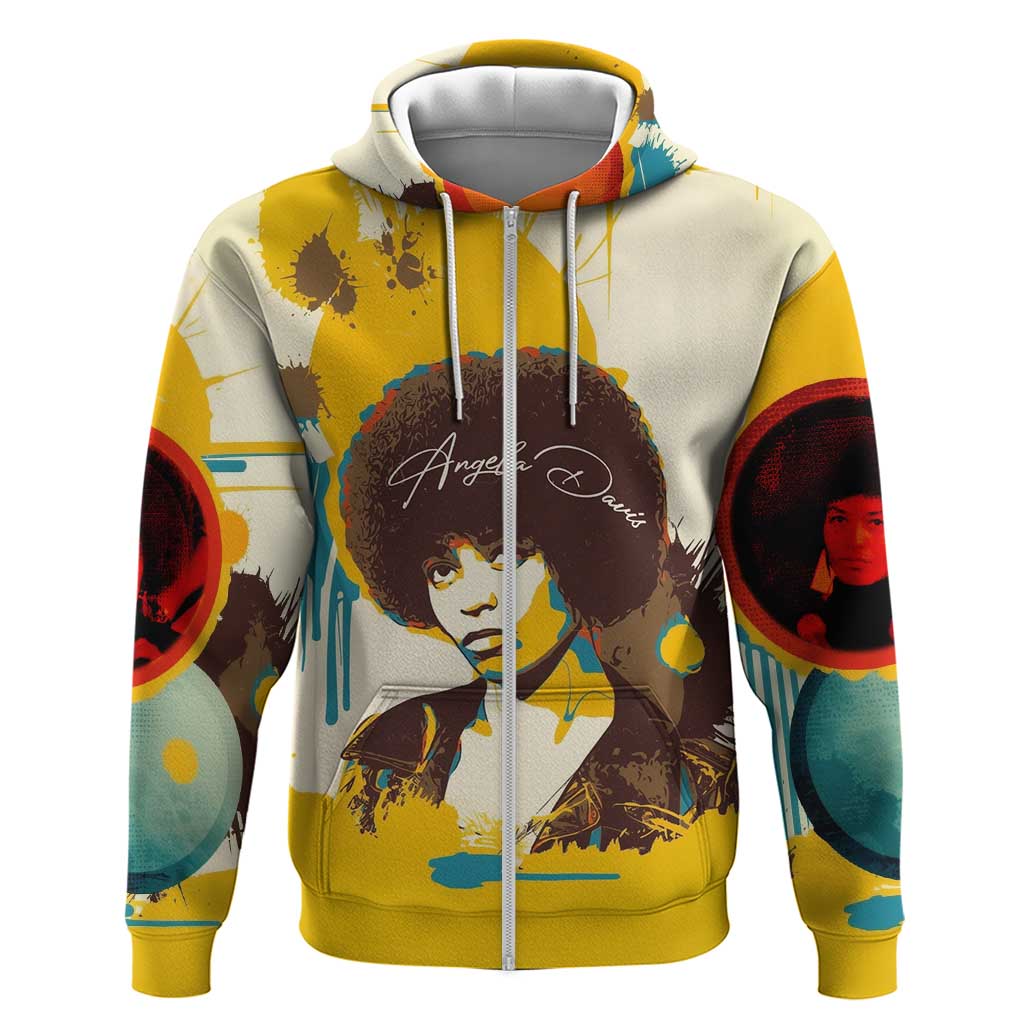 Angela Davis Zip Hoodie Bold Pop Art Style Freedom Is a Constant Struggle Quote Civil Rights Activist - Wonder Print Shop