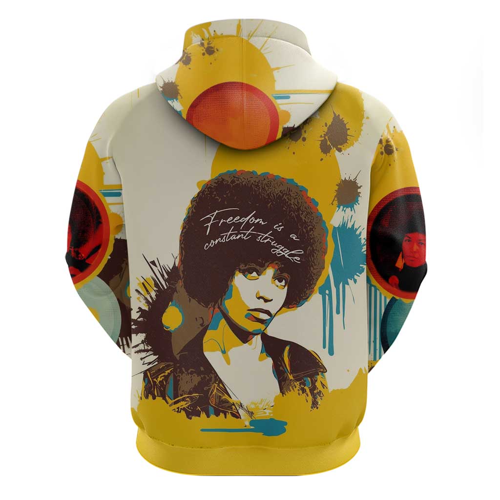 Angela Davis Zip Hoodie Bold Pop Art Style Freedom Is a Constant Struggle Quote Civil Rights Activist - Wonder Print Shop