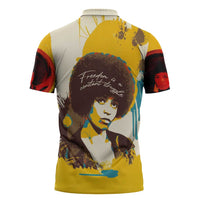 Angela Davis Zipper Polo Shirt Bold Pop Art Style Freedom Is a Constant Struggle Quote Civil Rights Activist - Wonder Print Shop