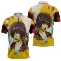 Angela Davis Zipper Polo Shirt Bold Pop Art Style Freedom Is a Constant Struggle Quote Civil Rights Activist - Wonder Print Shop