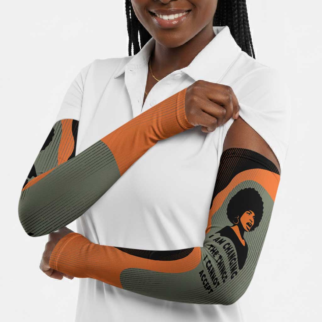 Angela Davis Arm Sleeves Retro Graphic Design I Am Changing the Things I Cannot Accept Quote Civil Rights Empowerment Tribute - Wonder Print Shop