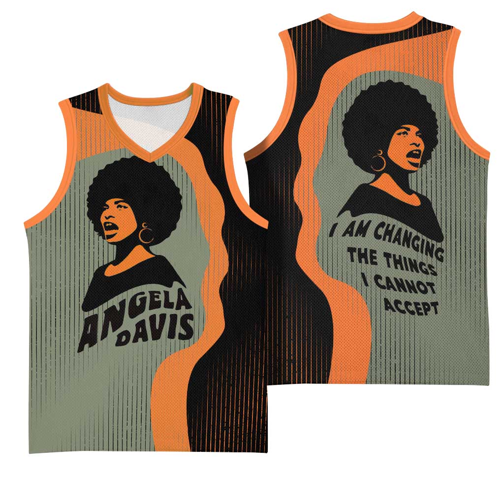Angela Davis Basketball Jersey Retro Graphic Design I Am Changing the Things I Cannot Accept Quote Civil Rights Empowerment Tribute - Wonder Print Shop