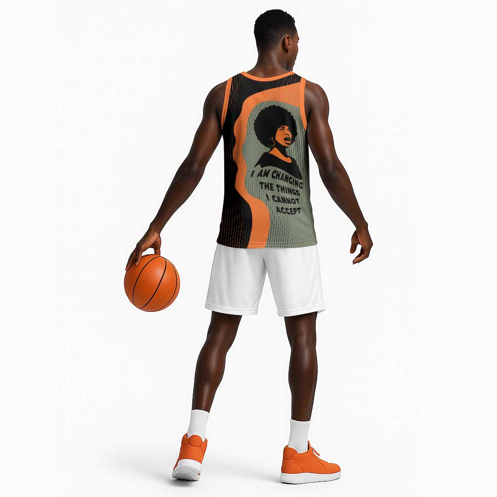 Angela Davis Basketball Jersey Retro Graphic Design I Am Changing the Things I Cannot Accept Quote Civil Rights Empowerment Tribute - Wonder Print Shop