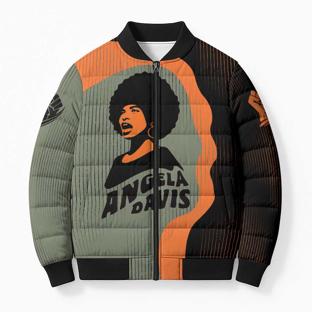 Angela Davis Bomber Puffer Jacket Retro Graphic Design I Am Changing the Things I Cannot Accept Quote Civil Rights Empowerment Tribute - Wonder Print Shop