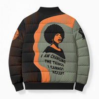 Angela Davis Bomber Puffer Jacket Retro Graphic Design I Am Changing the Things I Cannot Accept Quote Civil Rights Empowerment Tribute - Wonder Print Shop