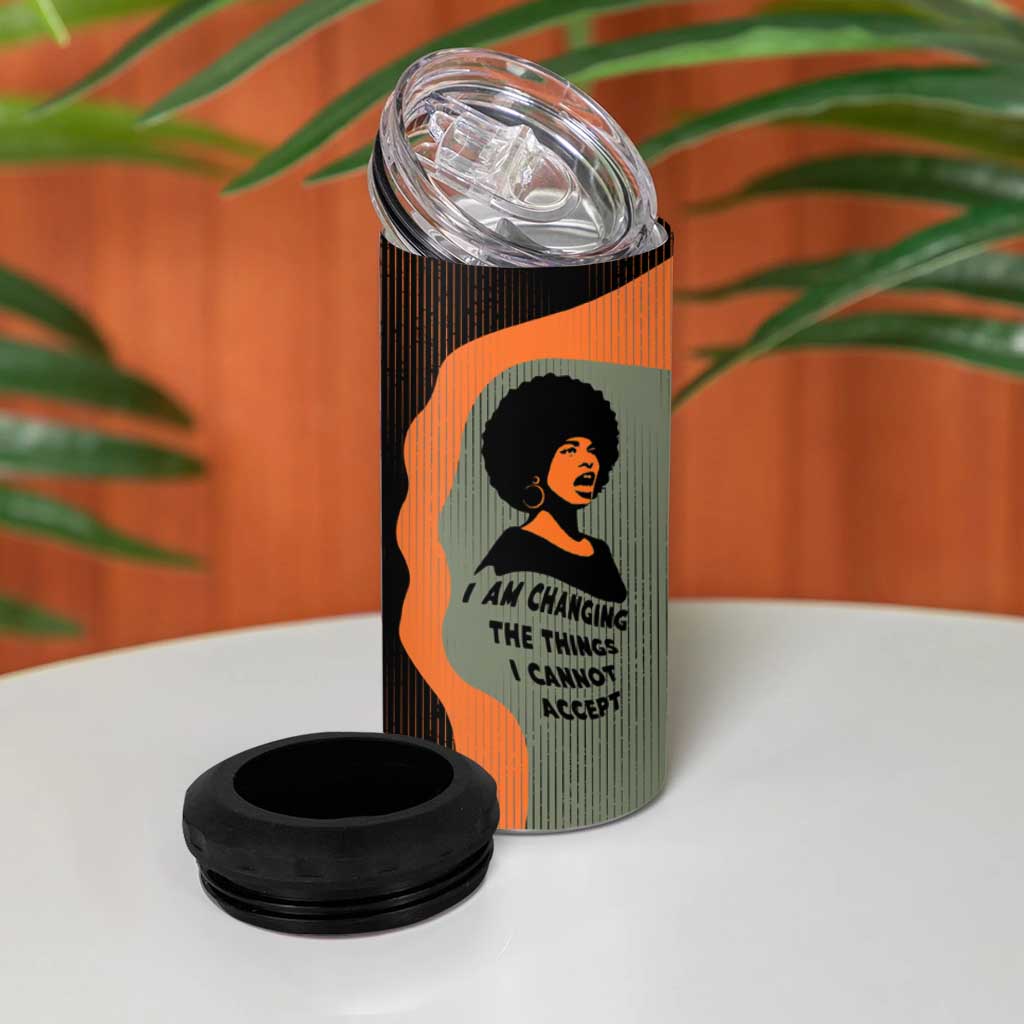 Angela Davis 4 in 1 Can Cooler Tumbler Retro Graphic Design I Am Changing the Things I Cannot Accept Quote Civil Rights Empowerment Tribute - Wonder Print Shop