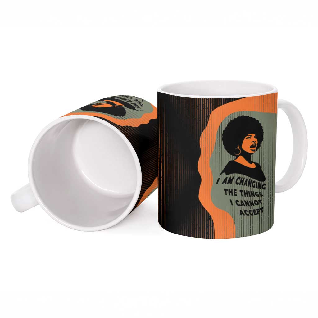 Angela Davis Ceramic Mug Retro Graphic Design I Am Changing the Things I Cannot Accept Quote Civil Rights Empowerment Tribute - Wonder Print Shop