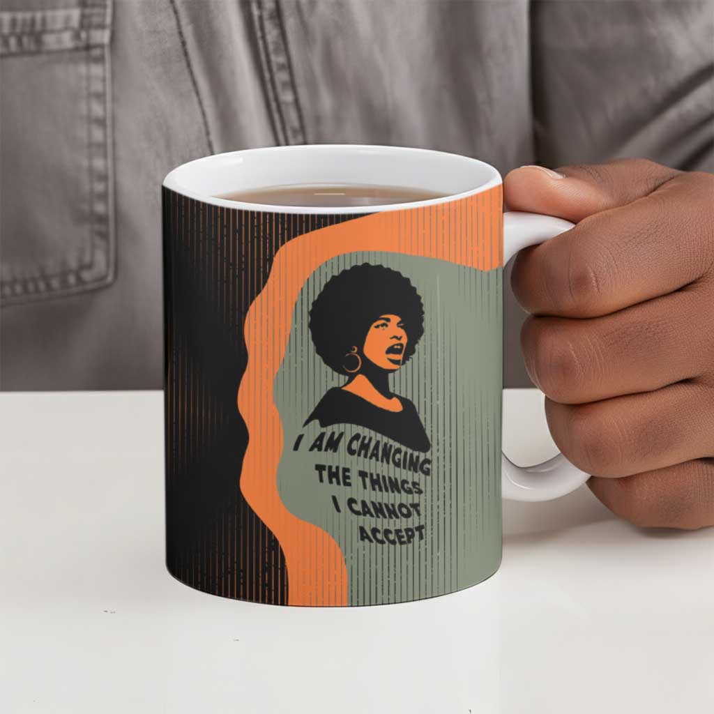 Angela Davis Ceramic Mug Retro Graphic Design I Am Changing the Things I Cannot Accept Quote Civil Rights Empowerment Tribute - Wonder Print Shop