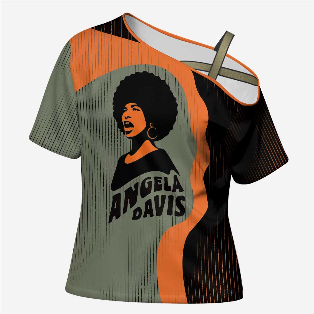 Angela Davis Cross Shoulder Shirt Retro Graphic Design I Am Changing the Things I Cannot Accept Quote Civil Rights Empowerment Tribute - Wonder Print Shop