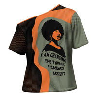 Angela Davis Cross Shoulder Shirt Retro Graphic Design I Am Changing the Things I Cannot Accept Quote Civil Rights Empowerment Tribute - Wonder Print Shop