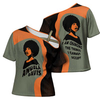 Angela Davis Cross Shoulder Shirt Retro Graphic Design I Am Changing the Things I Cannot Accept Quote Civil Rights Empowerment Tribute - Wonder Print Shop