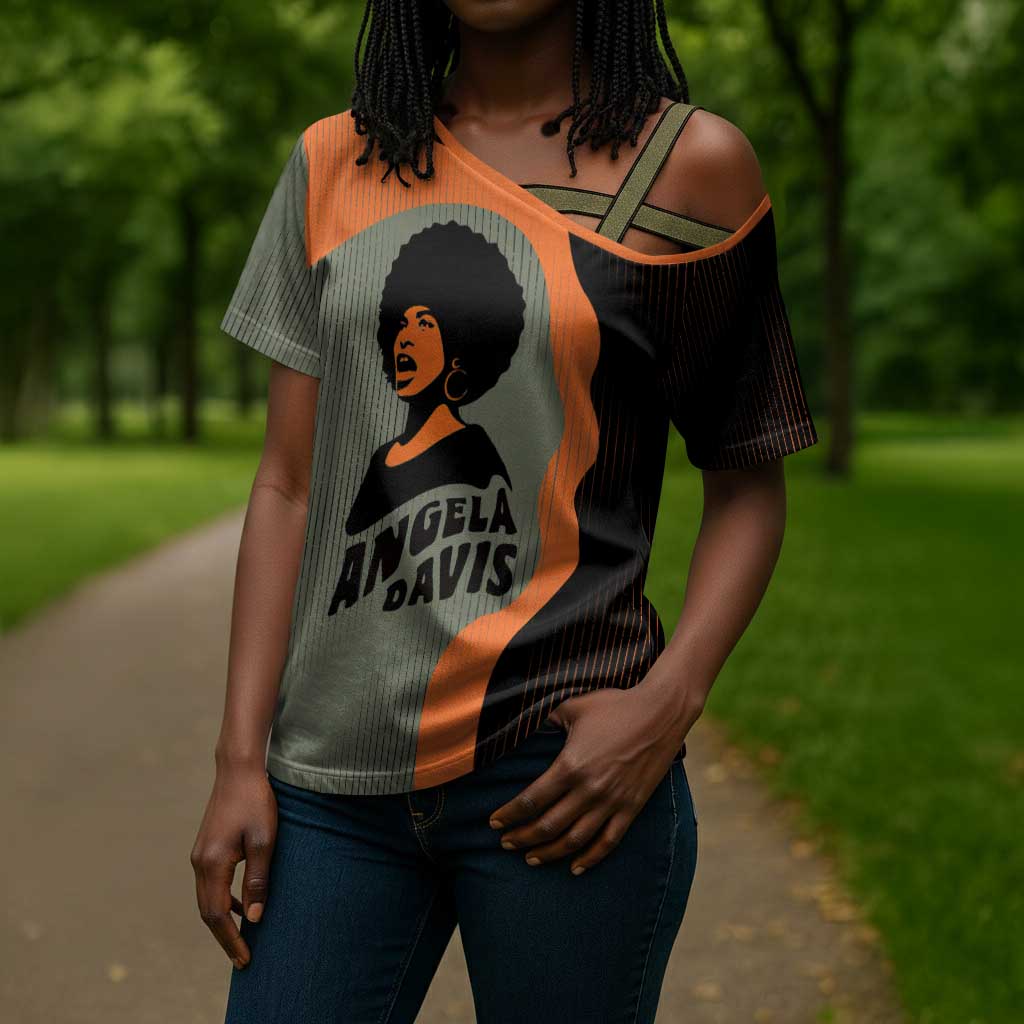 Angela Davis Cross Shoulder Shirt Retro Graphic Design I Am Changing the Things I Cannot Accept Quote Civil Rights Empowerment Tribute - Wonder Print Shop