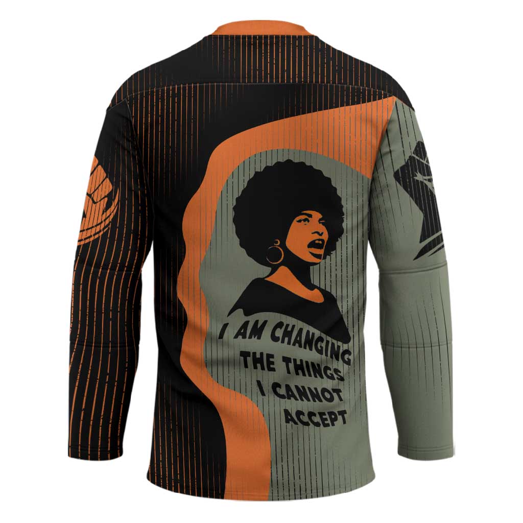Angela Davis Hockey Jersey Retro Graphic Design I Am Changing the Things I Cannot Accept Quote Civil Rights Empowerment Tribute - Wonder Print Shop