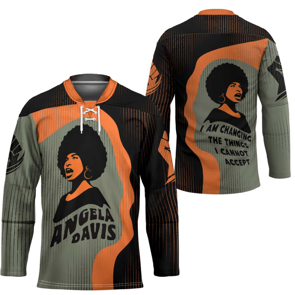 Angela Davis Hockey Jersey Retro Graphic Design I Am Changing the Things I Cannot Accept Quote Civil Rights Empowerment Tribute - Wonder Print Shop