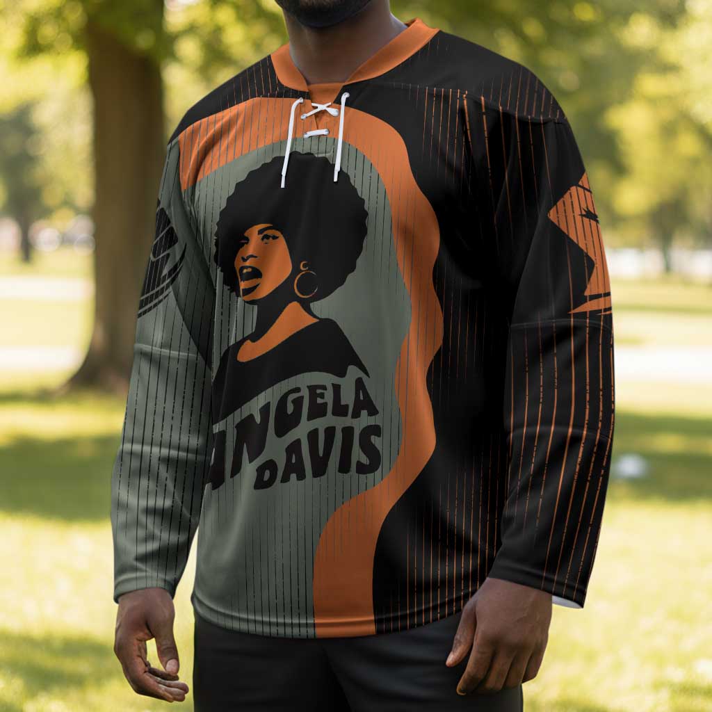 Angela Davis Hockey Jersey Retro Graphic Design I Am Changing the Things I Cannot Accept Quote Civil Rights Empowerment Tribute - Wonder Print Shop