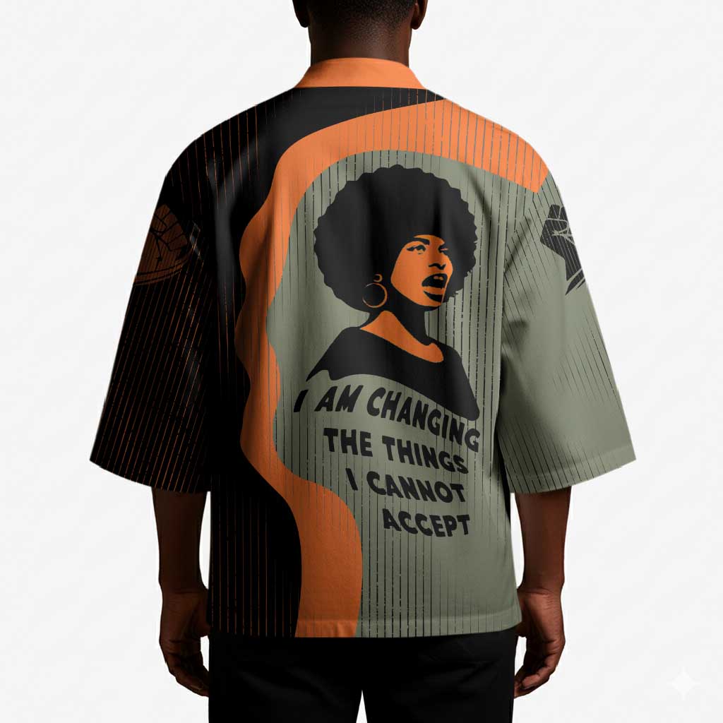 Angela Davis Kimono Retro Graphic Design I Am Changing the Things I Cannot Accept Quote Civil Rights Empowerment Tribute - Wonder Print Shop
